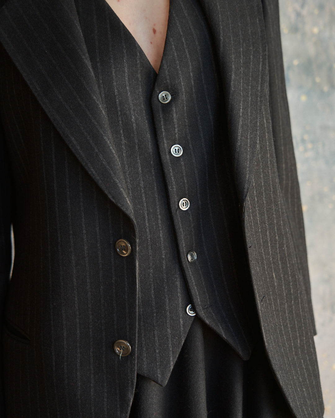 Completo set Blazer e Gilet gessato grigio antracite