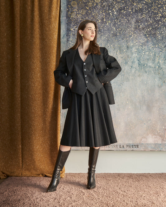 Completo set Blazer e Gilet gessato grigio antracite