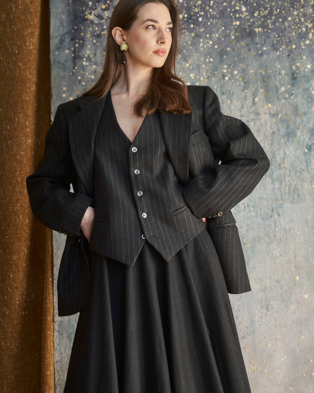 Completo set Blazer e Gilet gessato grigio antracite