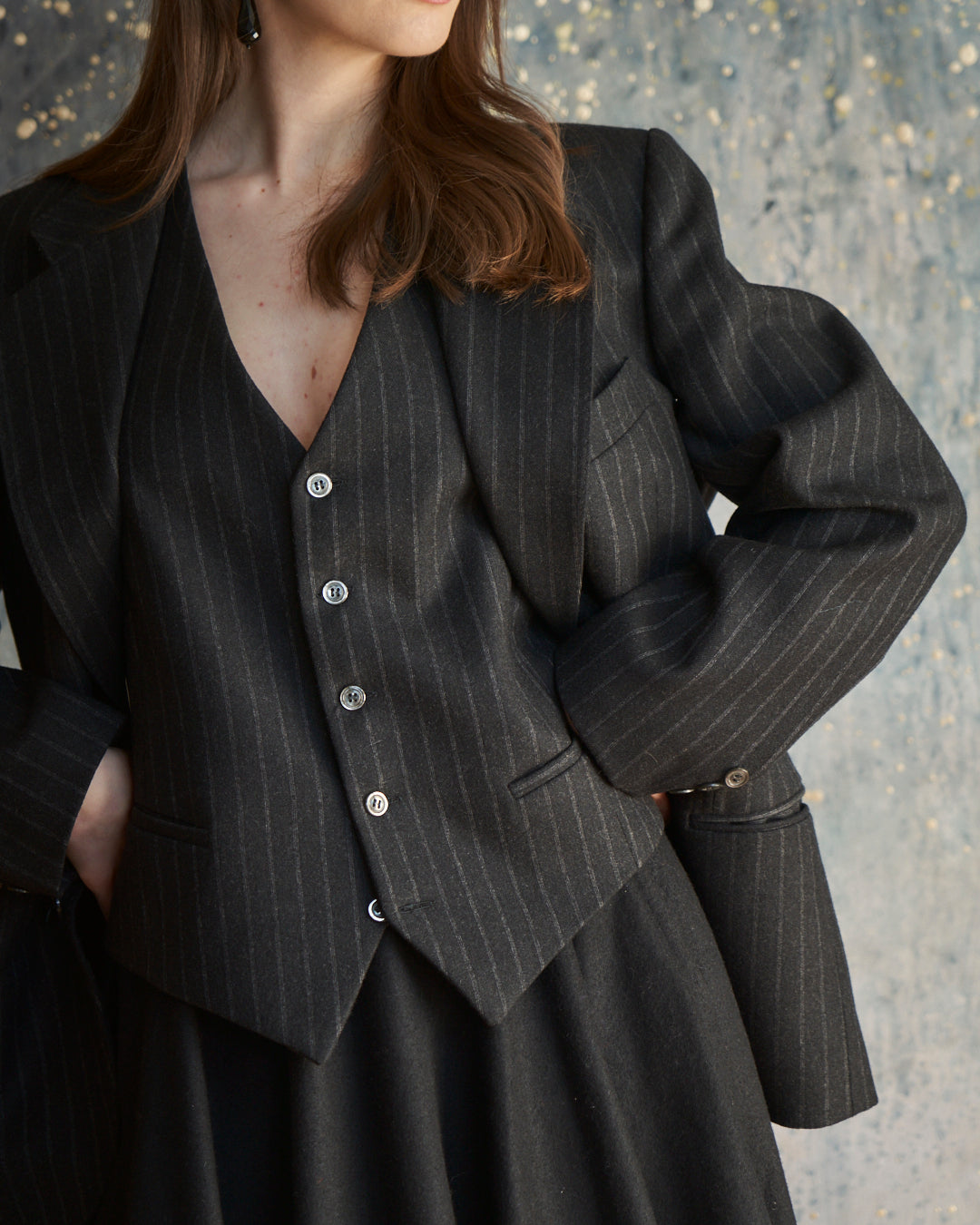 Completo set Blazer e Gilet gessato grigio antracite