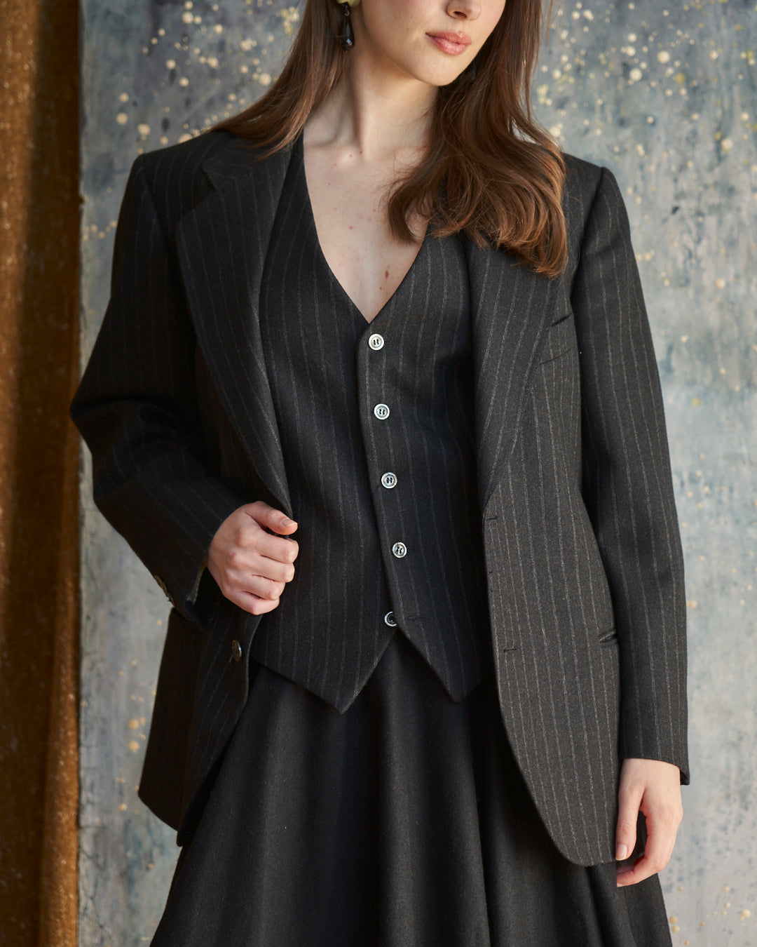 Completo set Blazer e Gilet gessato grigio antracite