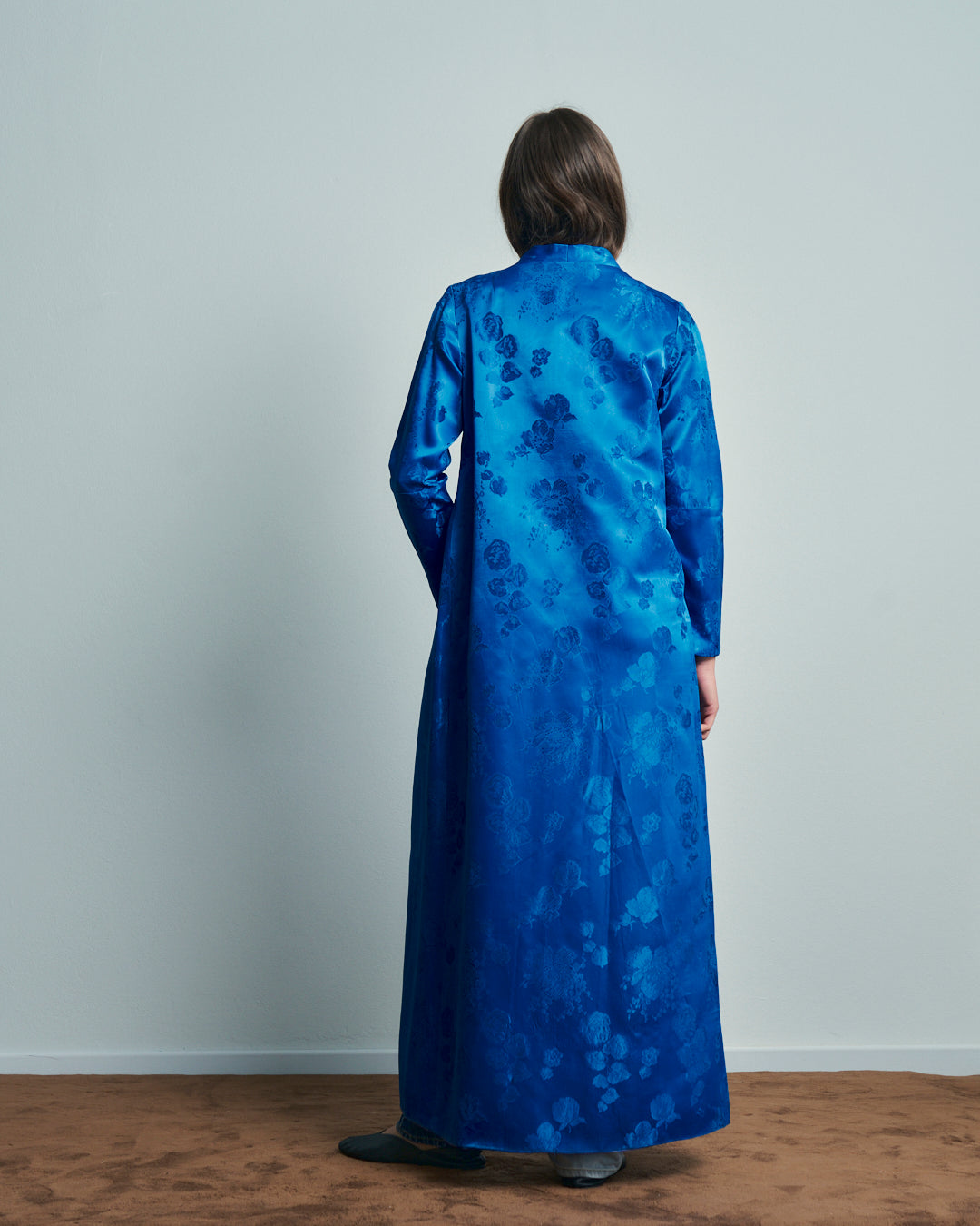 Cappotto anni 60 in tessuto jacquard blu reale
