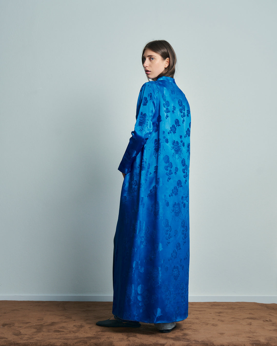 Cappotto anni 60 in tessuto jacquard blu reale