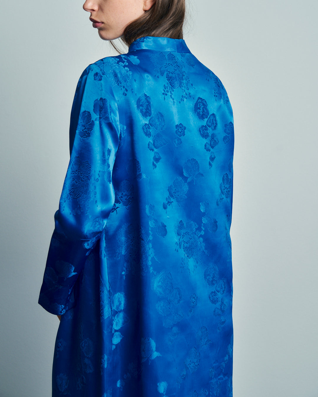 Cappotto anni 60 in tessuto jacquard blu reale