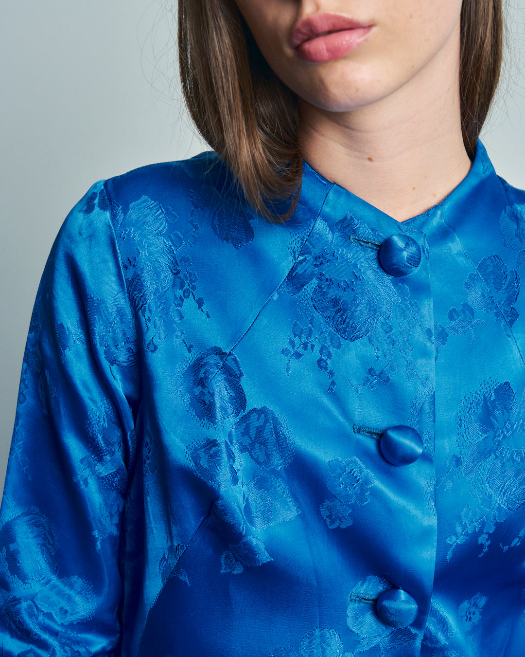 Cappotto anni 60 in tessuto jacquard blu reale