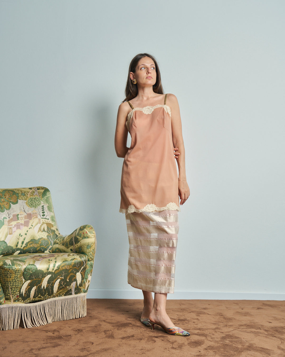 Sottoveste anni 50 in rayon e pizzo