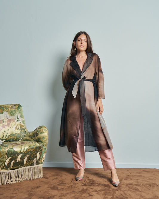 Spolverino in organza di seta con cintura