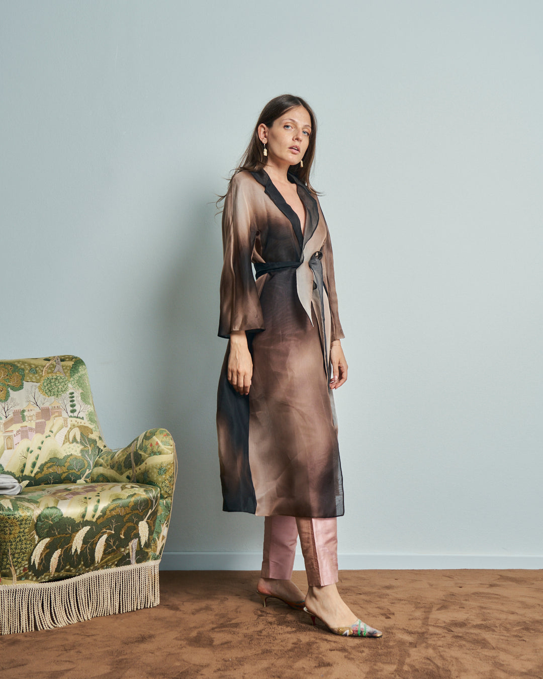 Spolverino in organza di seta con cintura