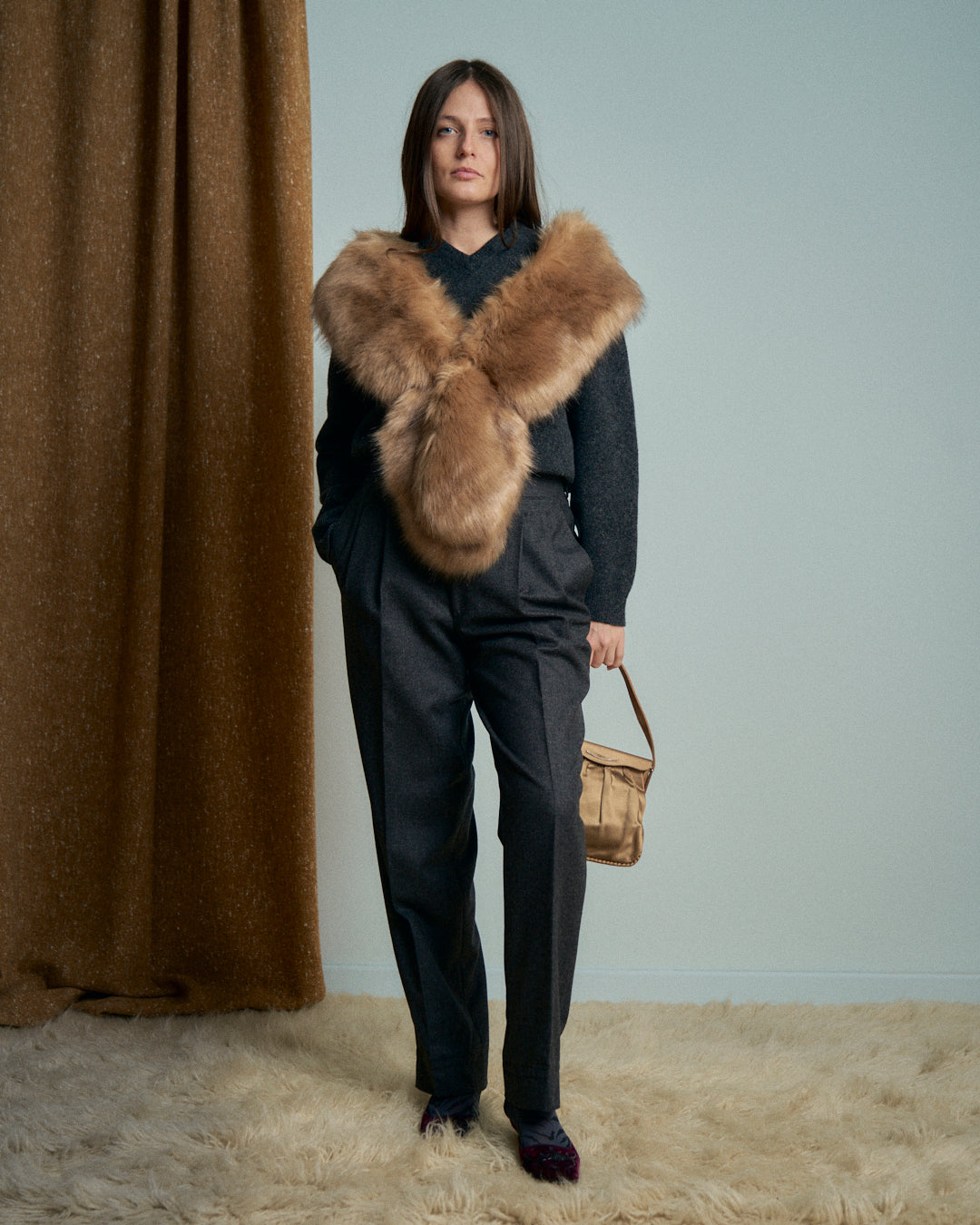 Stola in pelliccia ecologica miele