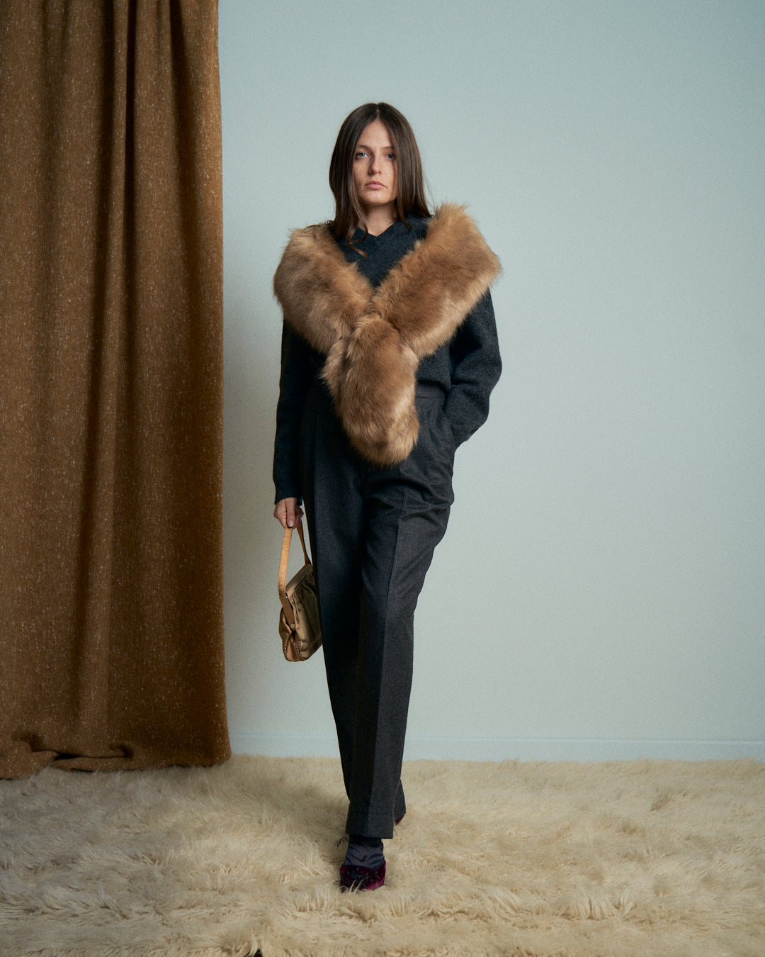 Stola in pelliccia ecologica miele