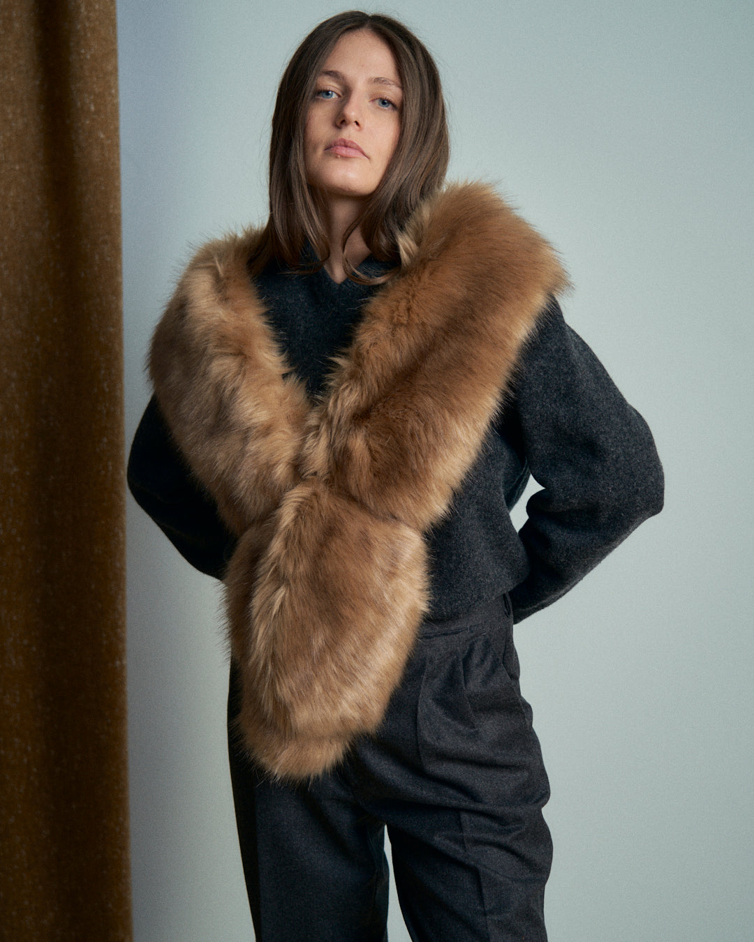 Stola in pelliccia ecologica miele