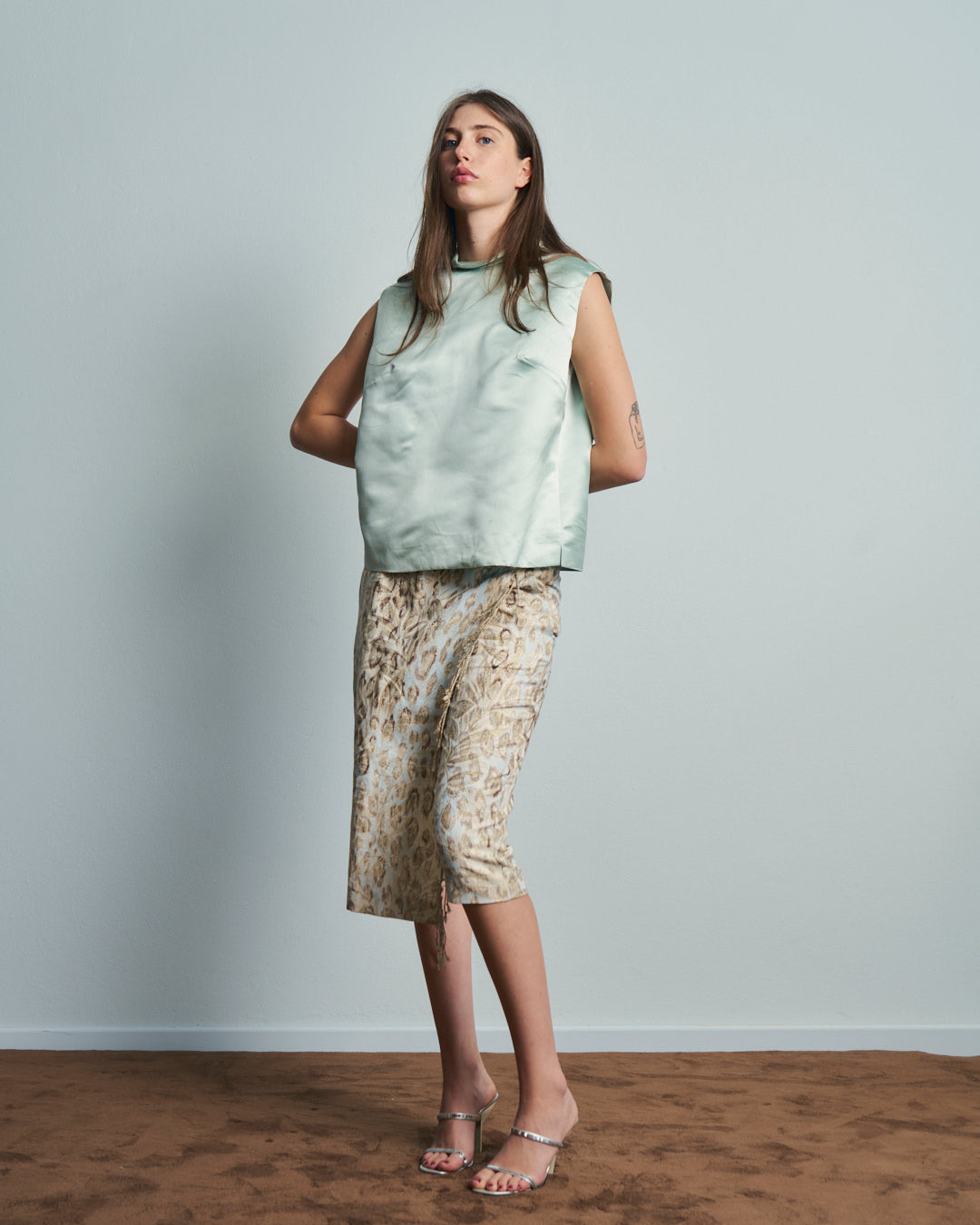Top in seta anni 60 azzurro