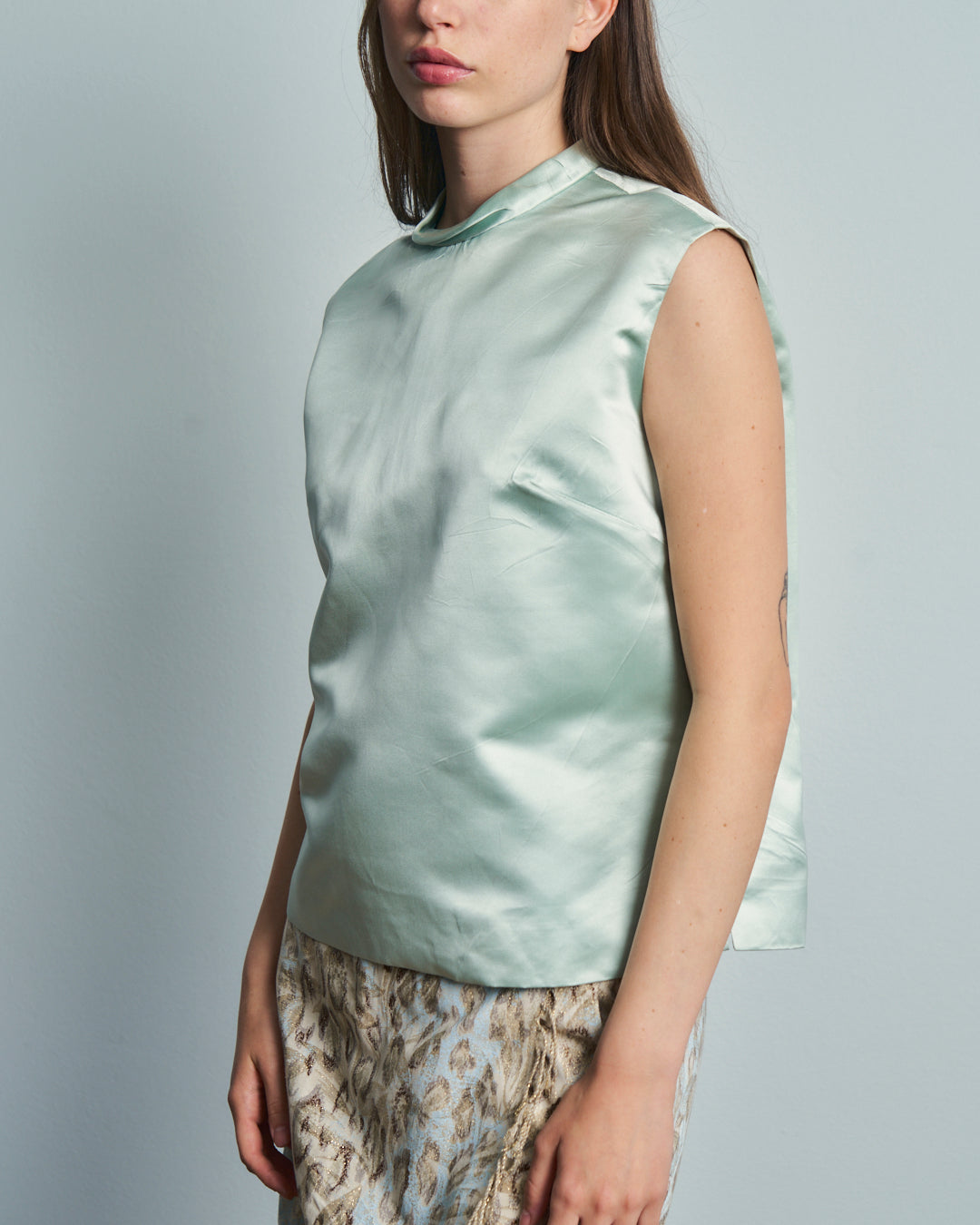 Top in seta anni 60 azzurro