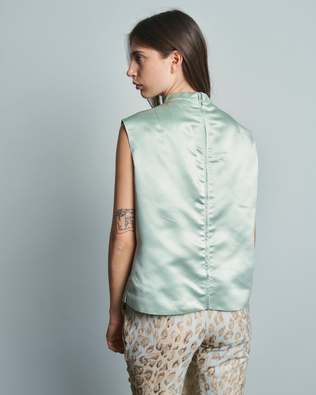 Top in seta anni 60 azzurro