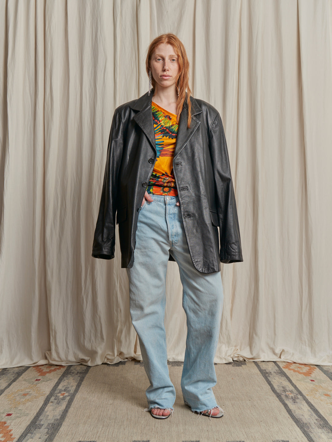 Giacca rever in pelle nera taglia L\XL