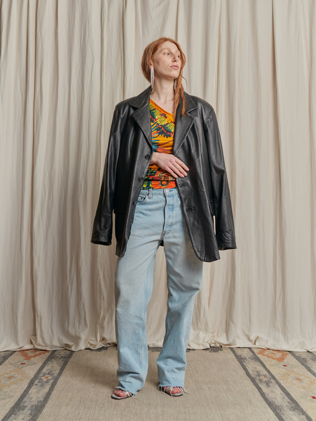 Giacca rever in pelle nera taglia L\XL