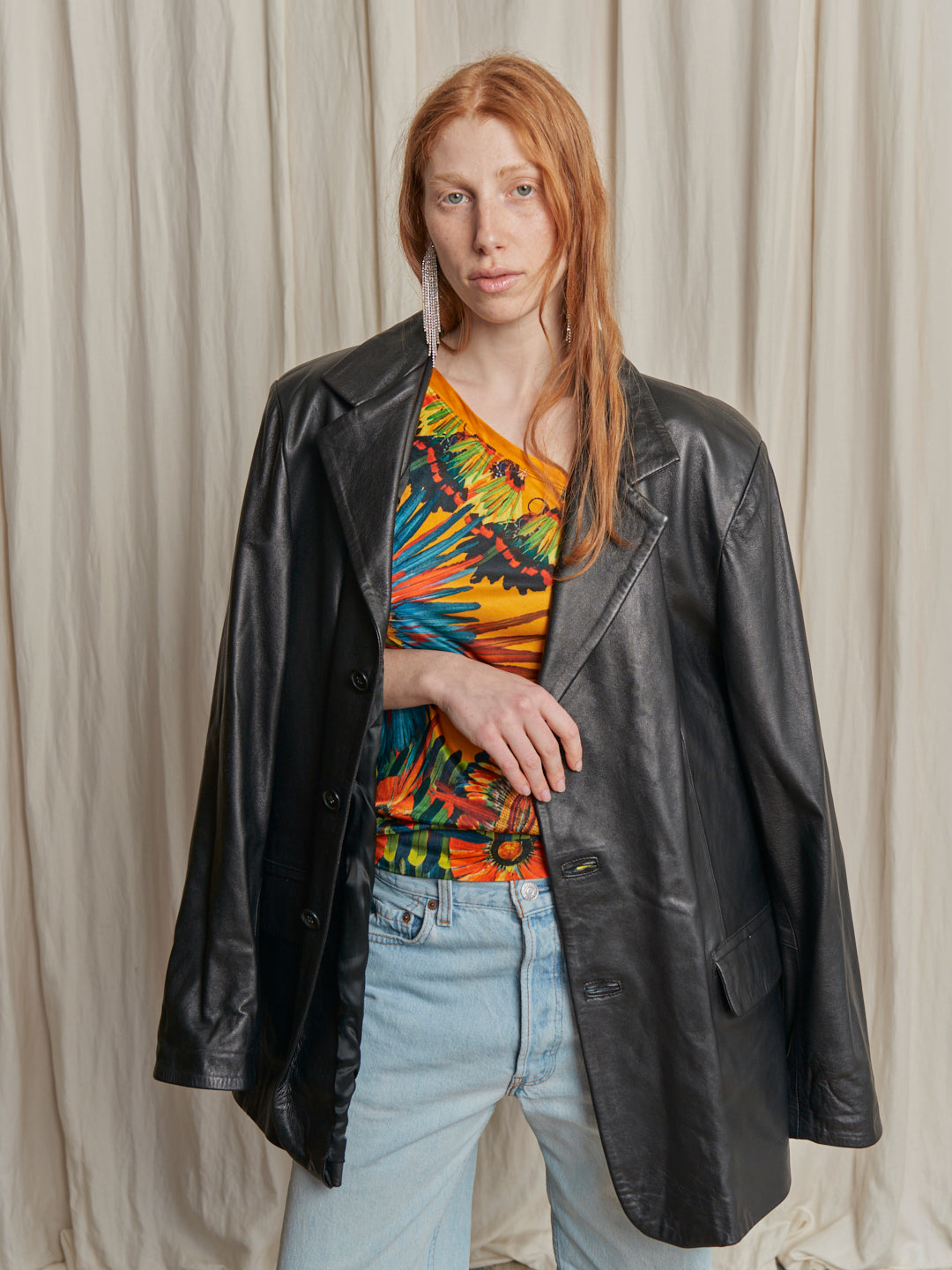 Giacca rever in pelle nera taglia L\XL