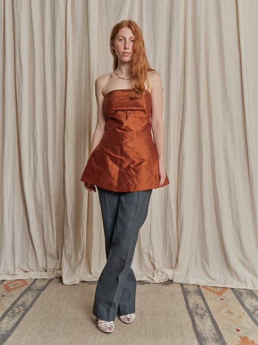 Top in seta sartoriale senza spalline realizzato da Montanaro Vintage