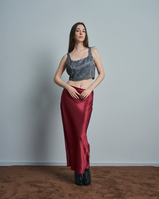 Top con perline grigio corto