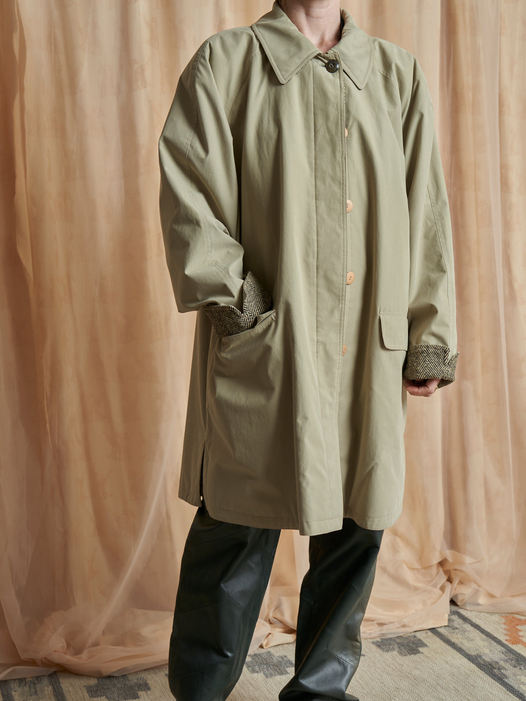 Trench double face in cotone e lana spigata