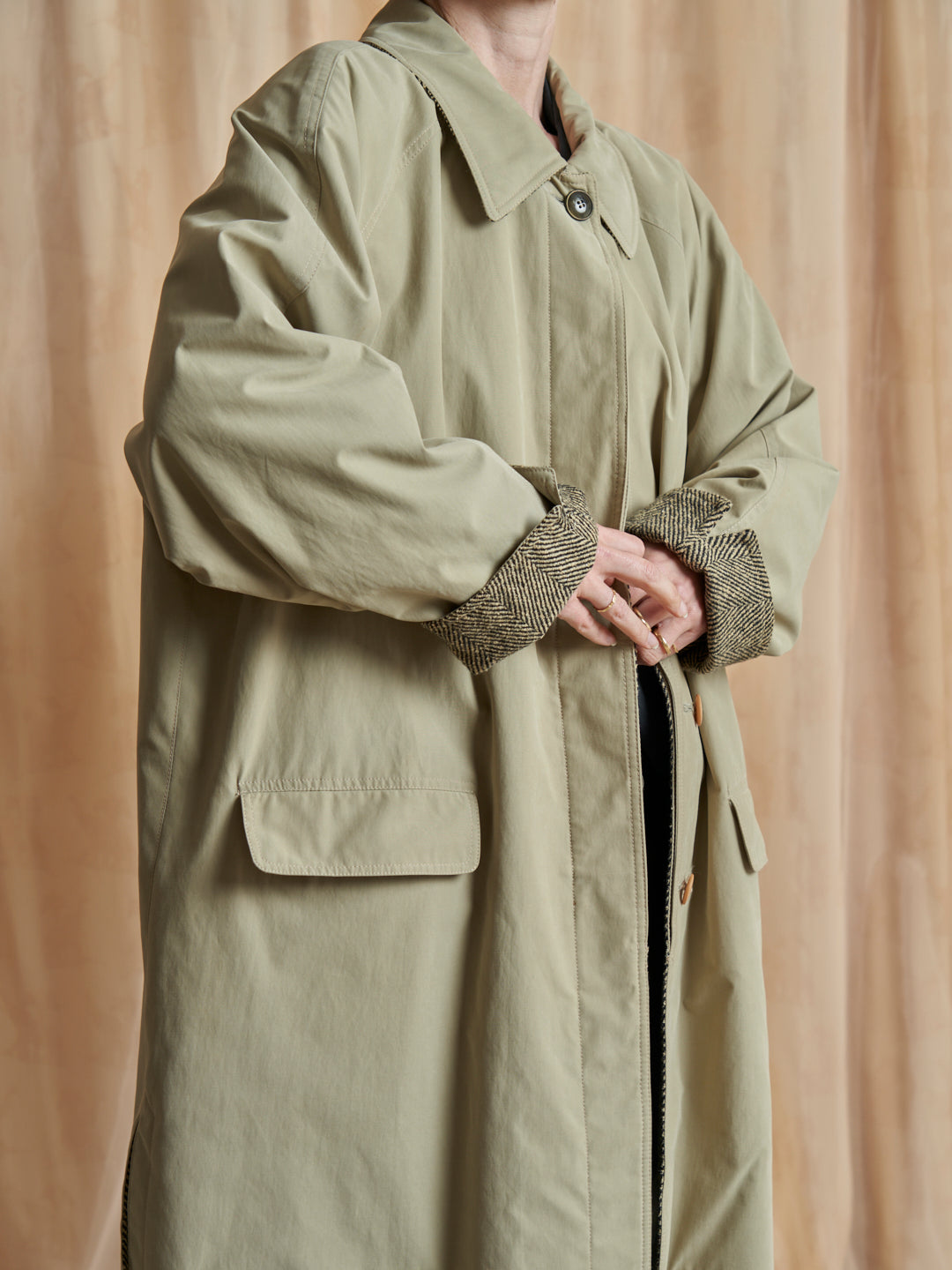 Trench double face in cotone e lana spigata