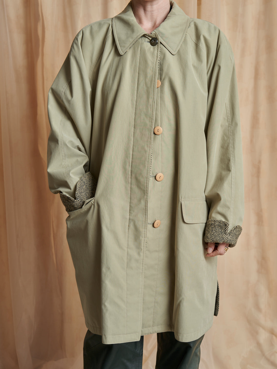 Trench double face in cotone e lana spigata