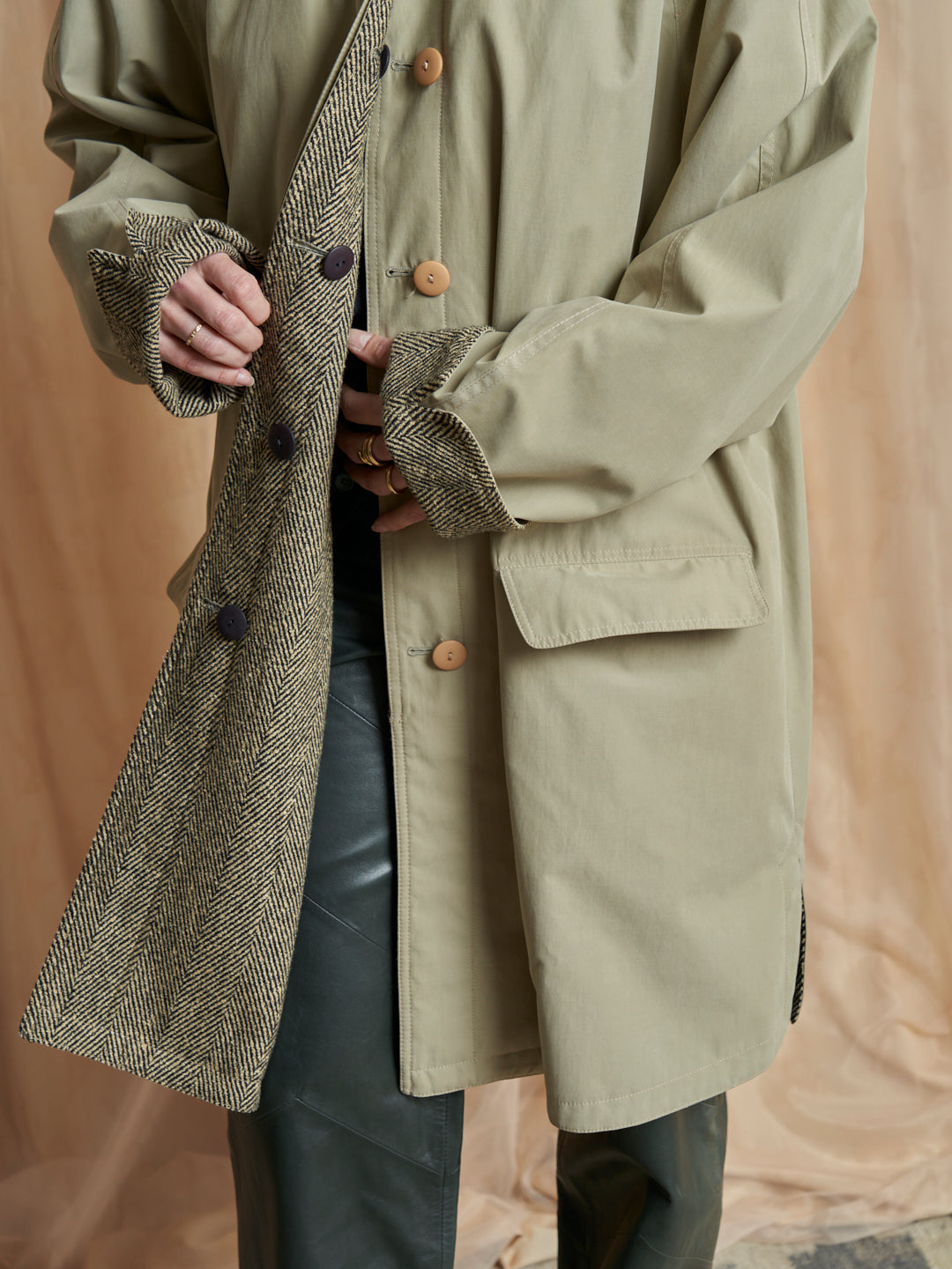 Trench double face in cotone e lana spigata