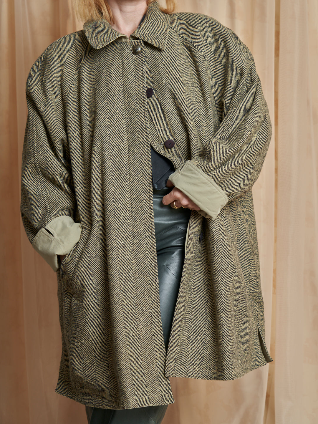 Trench double face in cotone e lana spigata