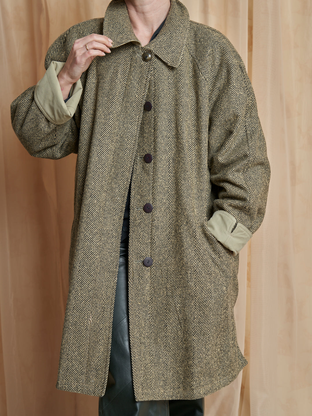 Trench double face in cotone e lana spigata