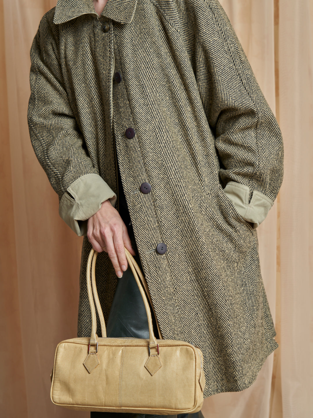 Trench double face in cotone e lana spigata