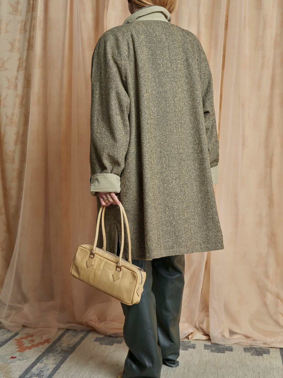 Trench double face in cotone e lana spigata