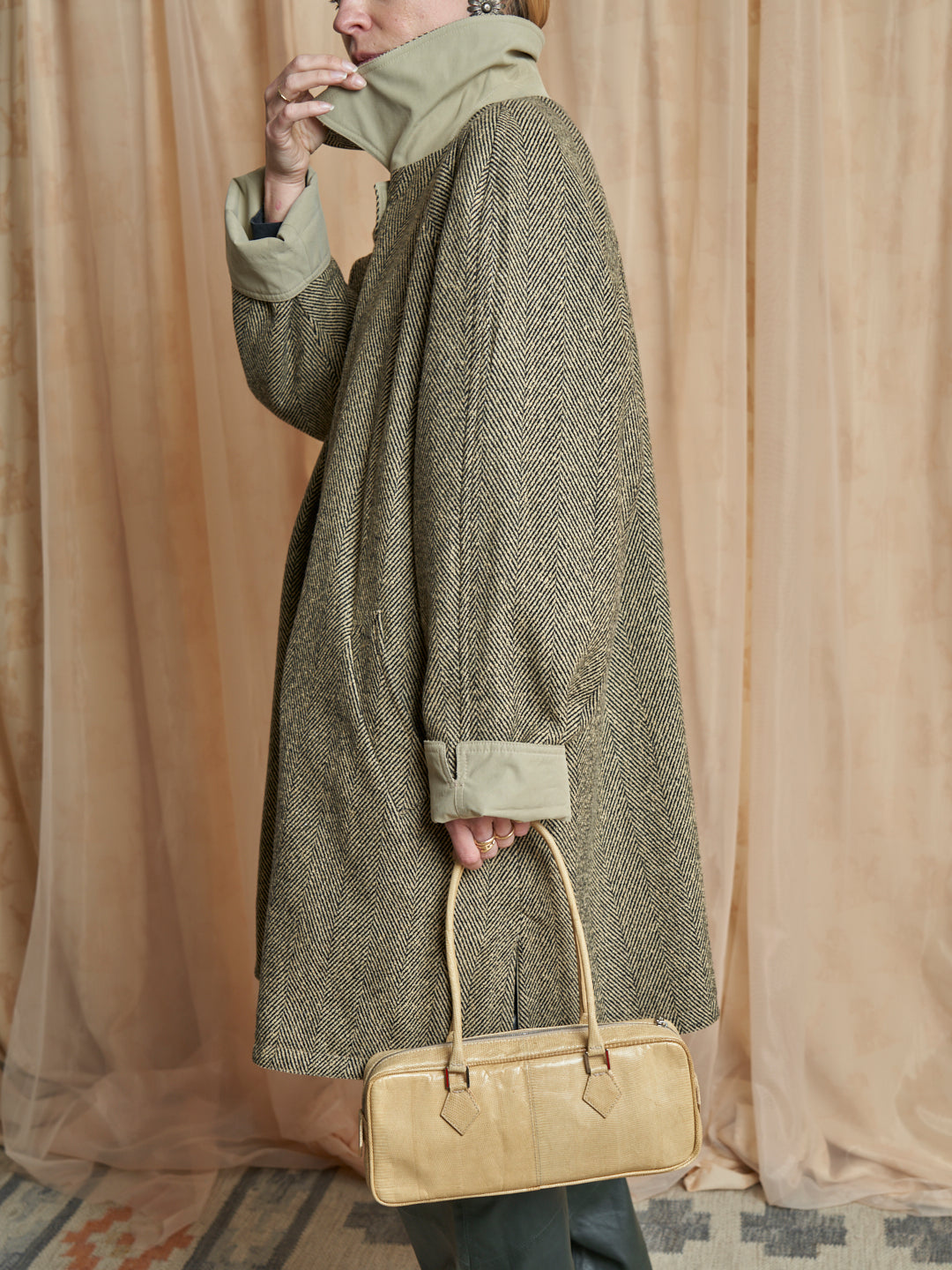 Trench double face in cotone e lana spigata