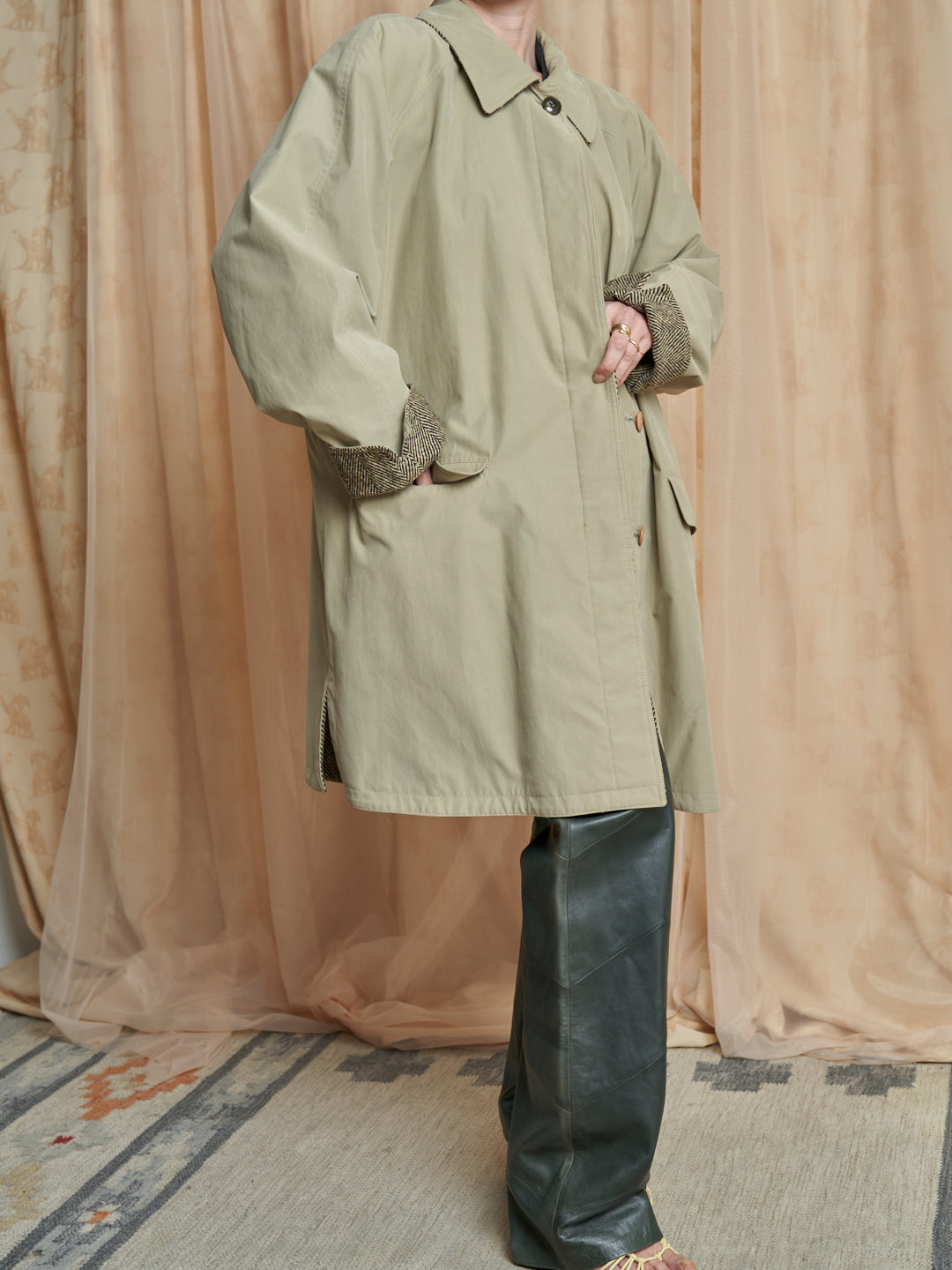 Trench double face in cotone e lana spigata