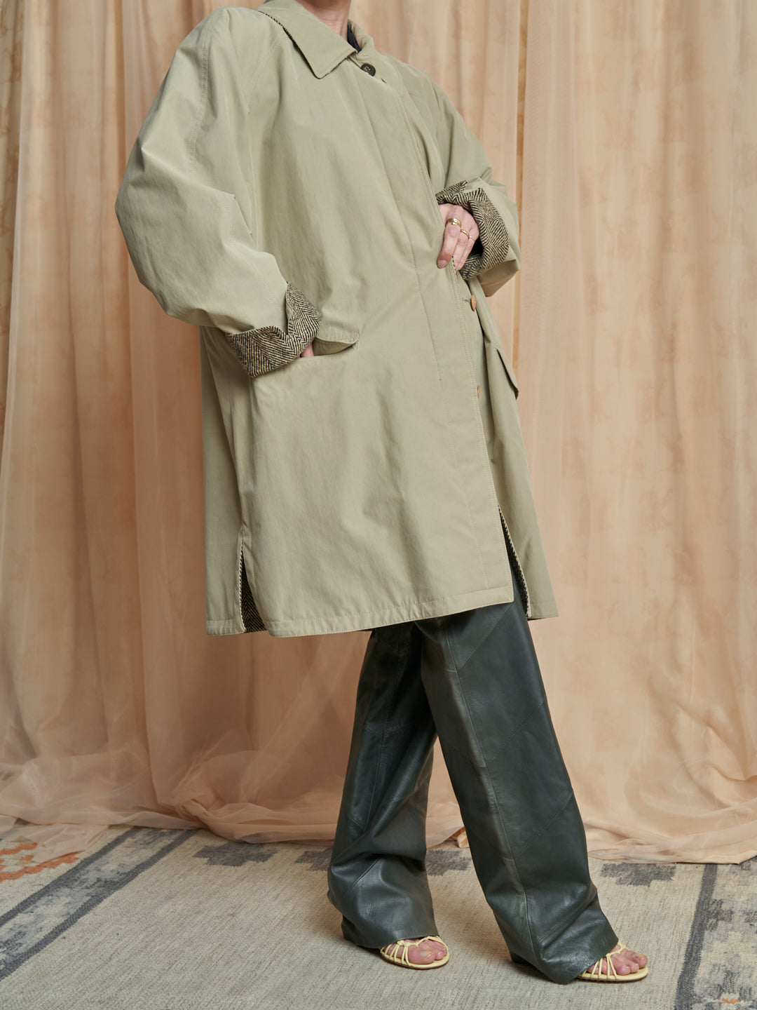 Trench double face in cotone e lana spigata