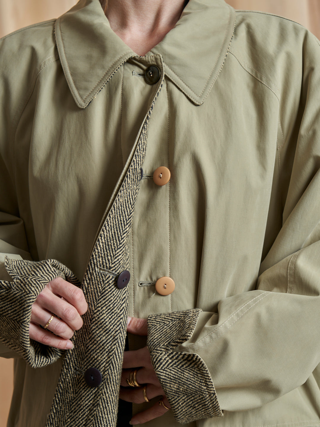 Trench double face in cotone e lana spigata