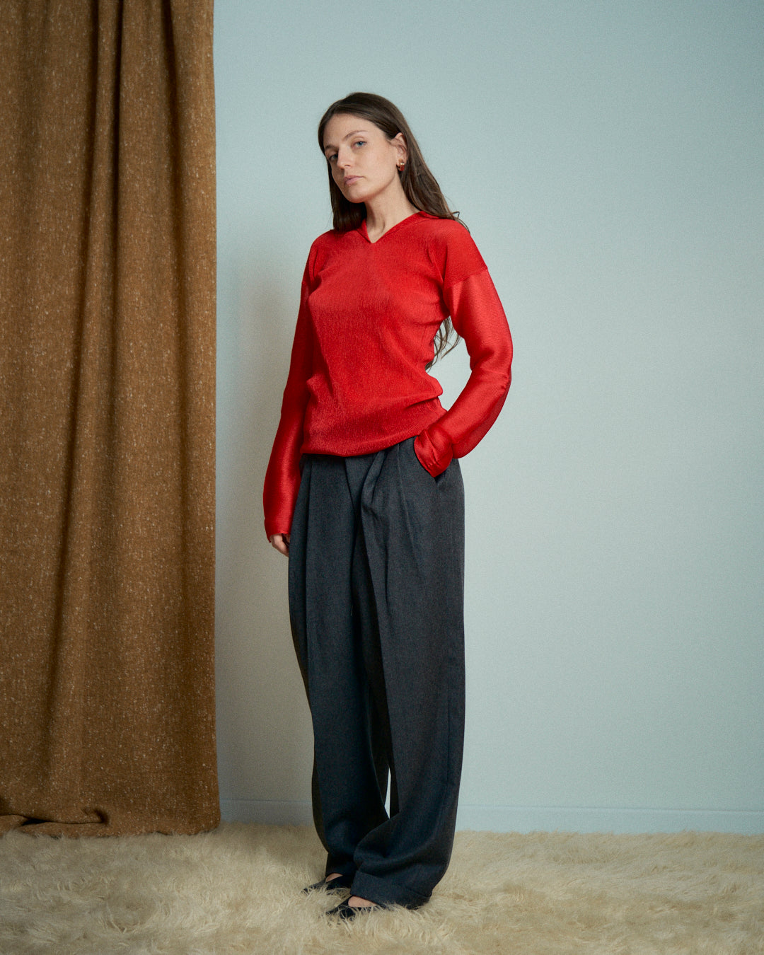 T-shirt Issey Miyake rossa in jersey