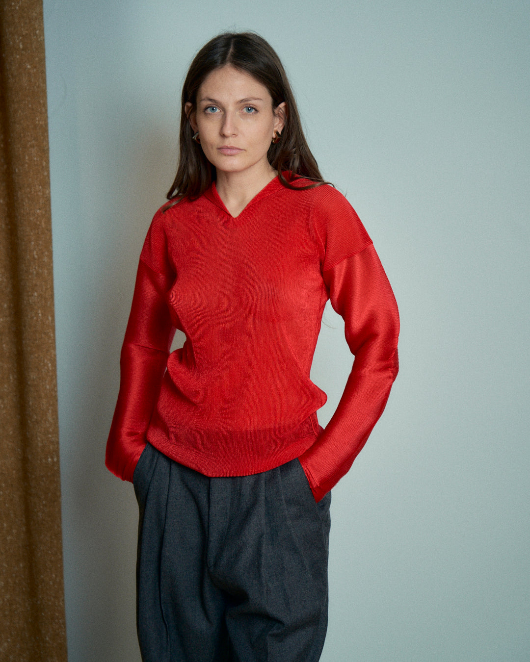 T-shirt Issey Miyake rossa in jersey