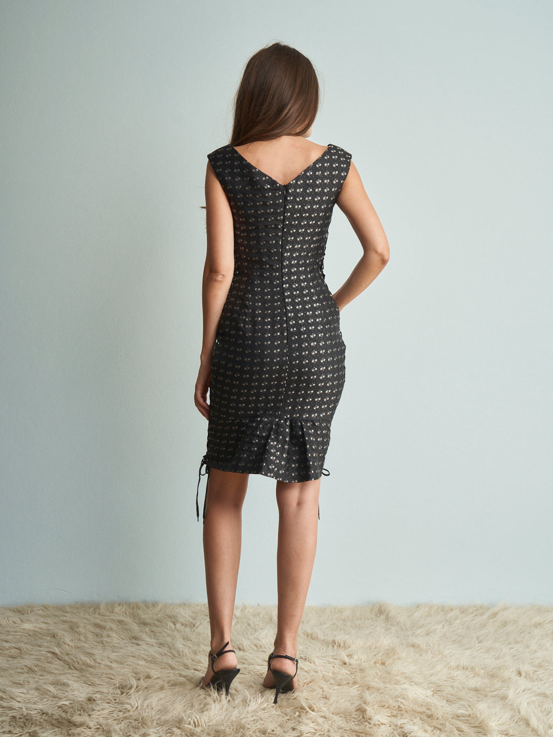 Abito Antonio Berardi 1998 con lace up in tessuto jacquard nero